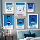 ВИНТАЖНЫЙ ПЛАКАТ, зима пейзаж из путешествия, спортивный горнолыжный курорт, Художественная печать, настенные картины, Картина на холсте, Ретро Декор для дома