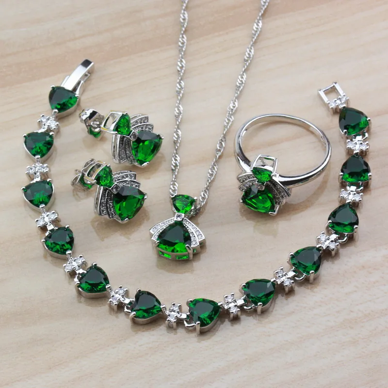 6-Color Now Low Price Wholesale Silver Color With Natural Stone CZ Green Jewelry Sets For Women Stud Earrings/Bracelet/Ring | Украшения и
