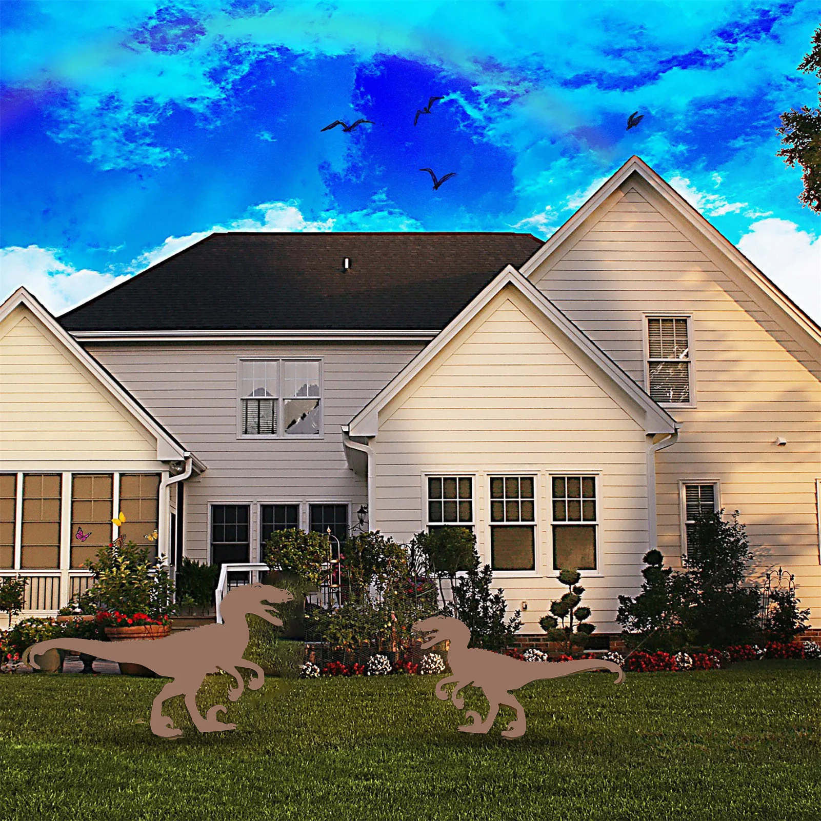 

2D Фигурка динозавра, декоративный силуэт, художественный декор, металлическая статуя Peg для сада, новейшие садовые статуи