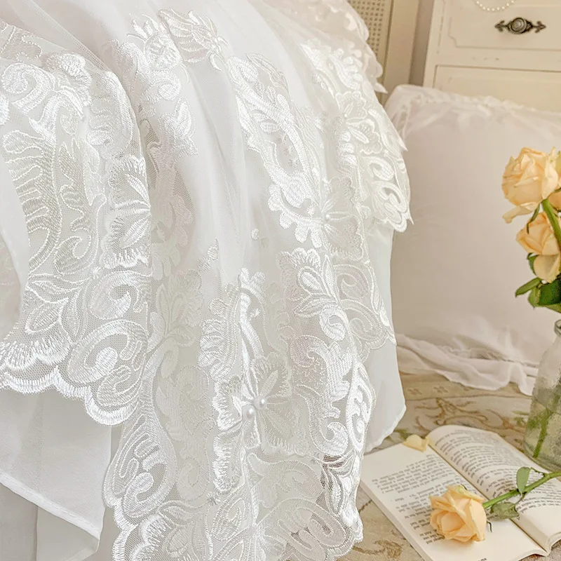 Комплект роскошного постельного белья из 4/6 шт. белая кружевная комбинированная