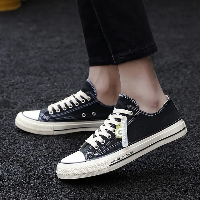 Мужские парусиновые кроссовки черные повседневные с низким берцем Классические