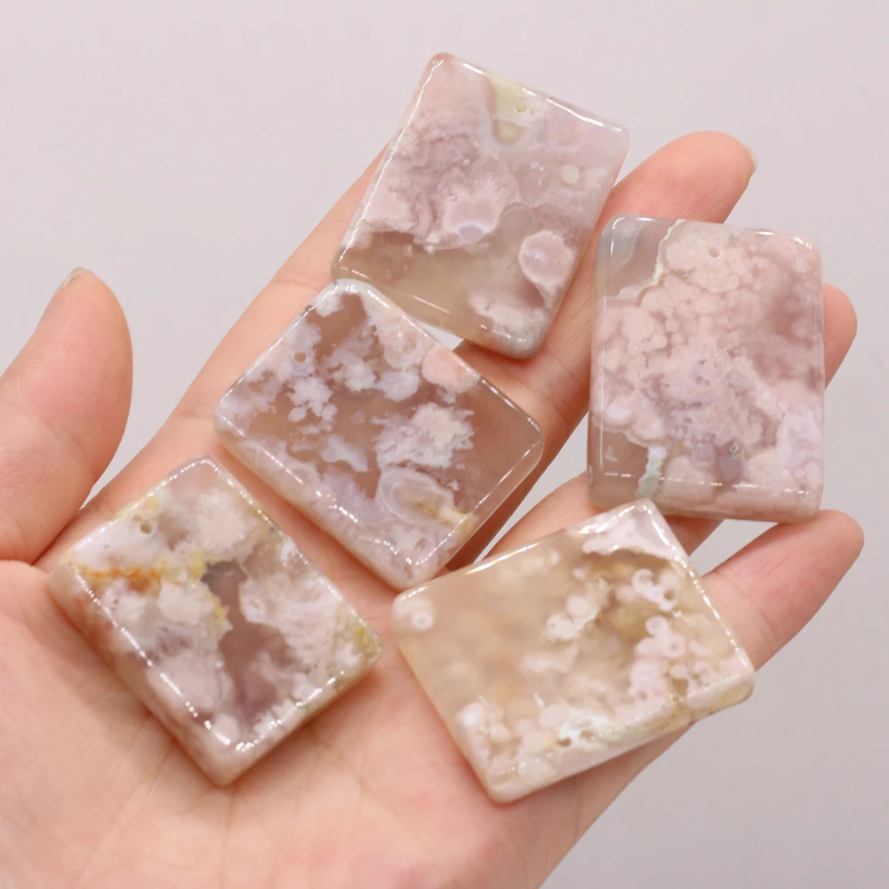 

Natural Semi-precious Stones Pendant Rectangle Cherry Blossom Agate DIY for Jewelry Making Necklaces Accessories Gift