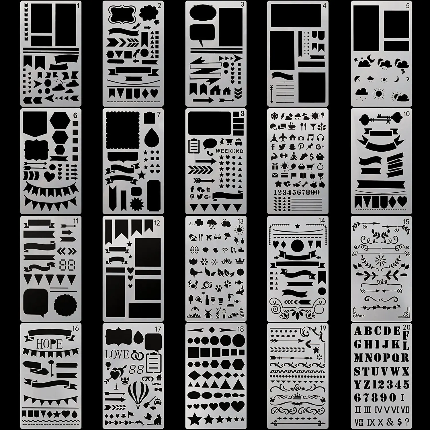 

2021 NEW 20Pcs Bullet Journal Stencil Set Plastic Planner DIY Drawing Template Diary Decor Craft Drop Shipping