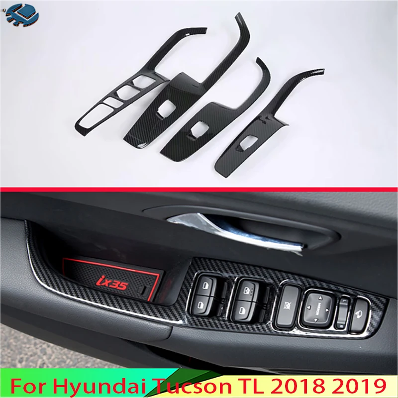 

For Hyundai Tucson TL 2018 2019 Car Accessories Carbon Fiber Style Door Window Armrest Cover Switch Panel Trim Molding Garnish