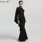 Длинное черное атласное платье-Русалка с бусинами, официальное вечернее платье для выпускного вечера, женское платье для матери невесты, кафтан, Дубай, BQA8024