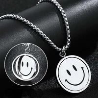 trend rotatable smiling face necklace hip hop pendant flip expression literary men and women trendsetter couple mood necklace