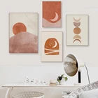 Абстрактная Минималистичная Настенная картина в стиле бохо с изображением Солнца и Луны, живопись, картины для гостиной, декор стен