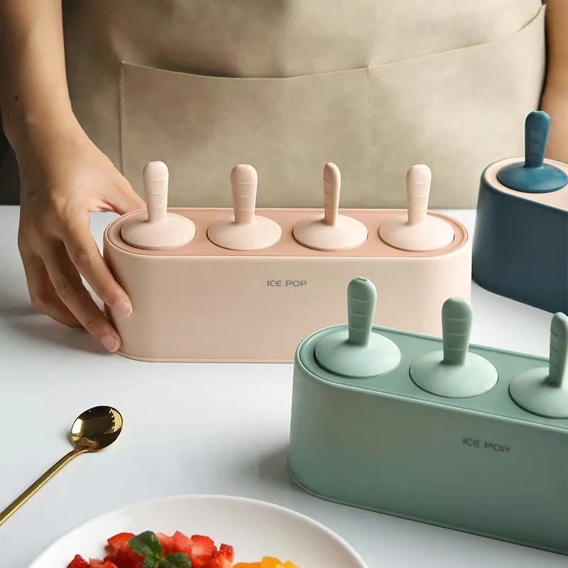 

4-Hole Homemade Ice Cream Mold Reusable Popsicle DIY Tool Silicone Ice Mold Children Dessert Ice Cream Mold Kitchen Tools