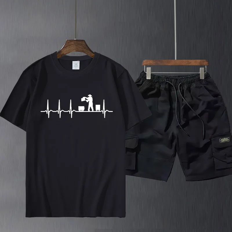 

Men's short sleeve suit pants Custom Funny T-Shirt Man Cotton Heartbeat Beekeeping Beekeeper Cool Shirt Fun Gift Summer Men Tee