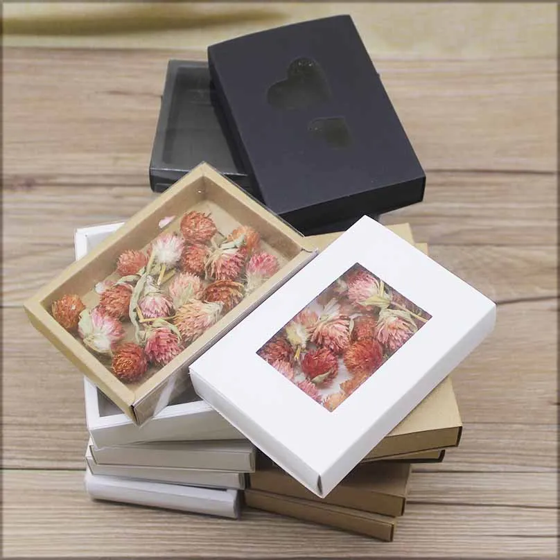 

12pc vintage kraft paper gifts package boxes black white cardboard slide jewelry necklace earring display box party suppiles