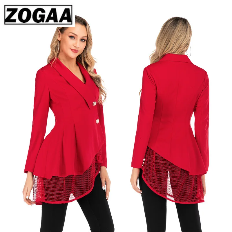 Осенне весенний женский однобортный Тренч Красный Модный сетчатый подол