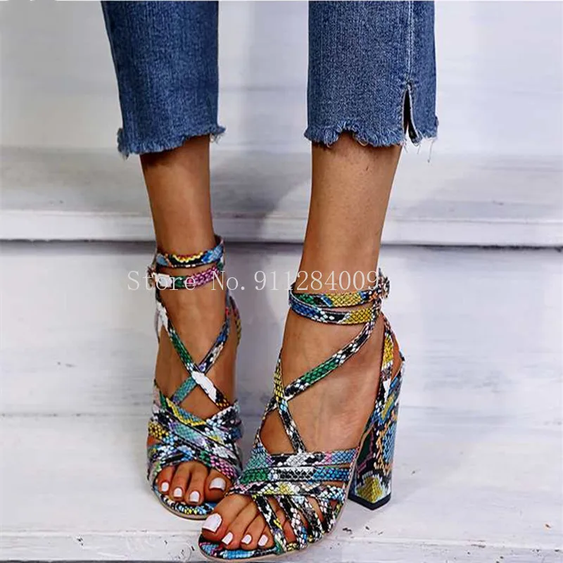 

Gladiator Sandals Woman Summer Vintage Snakeskin Women Lace ladies Shoes Peep Open Toe Sandals Pumps Sexy Plus Shoes Size 34-43