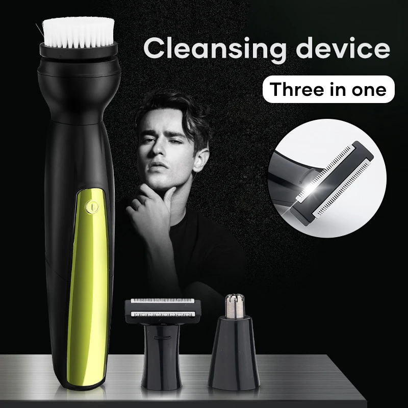 

3-in-1Electric Facial Cleansing Instrument for Men Waterproof Shaving Tool USB Rechargeable @M23