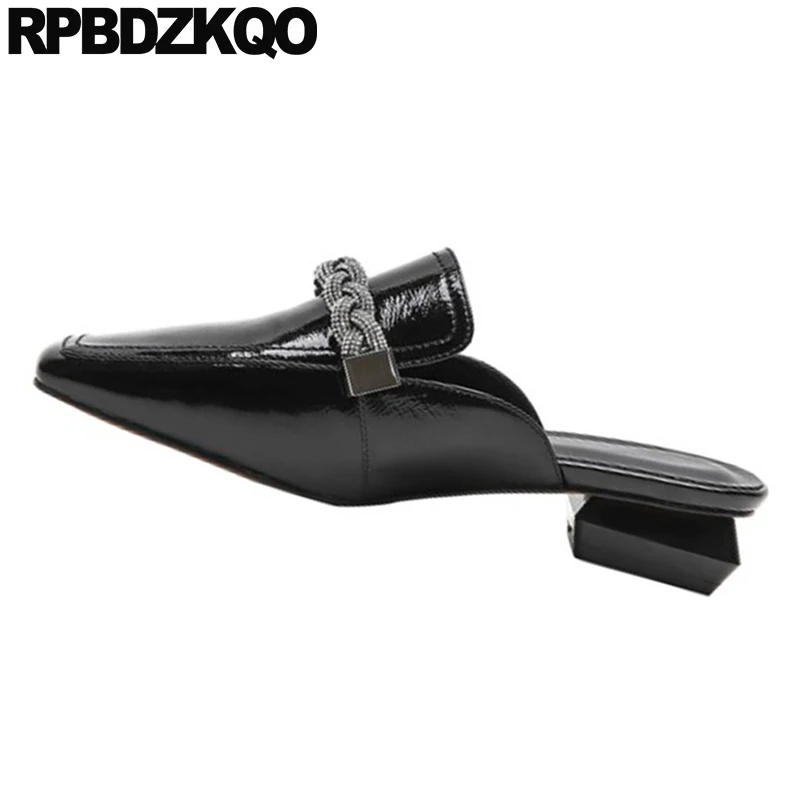 Стразы белые черные дизайнерские вечерние Лакированная кожа Лоферы сверкающие