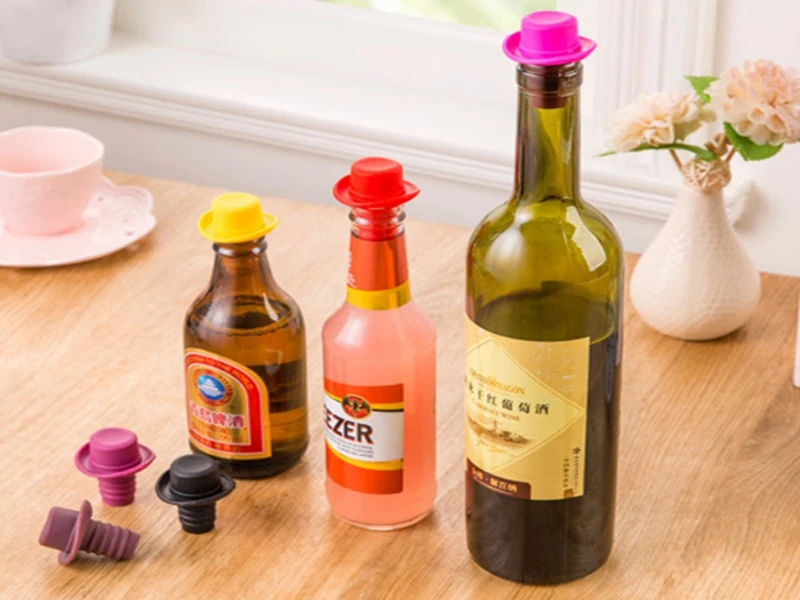 100pcs/lot Hat Shape Silicone Wine Bottle Stopper Preservation Wine Bottle Stoppers Kitchen Wine Champagne Stopper