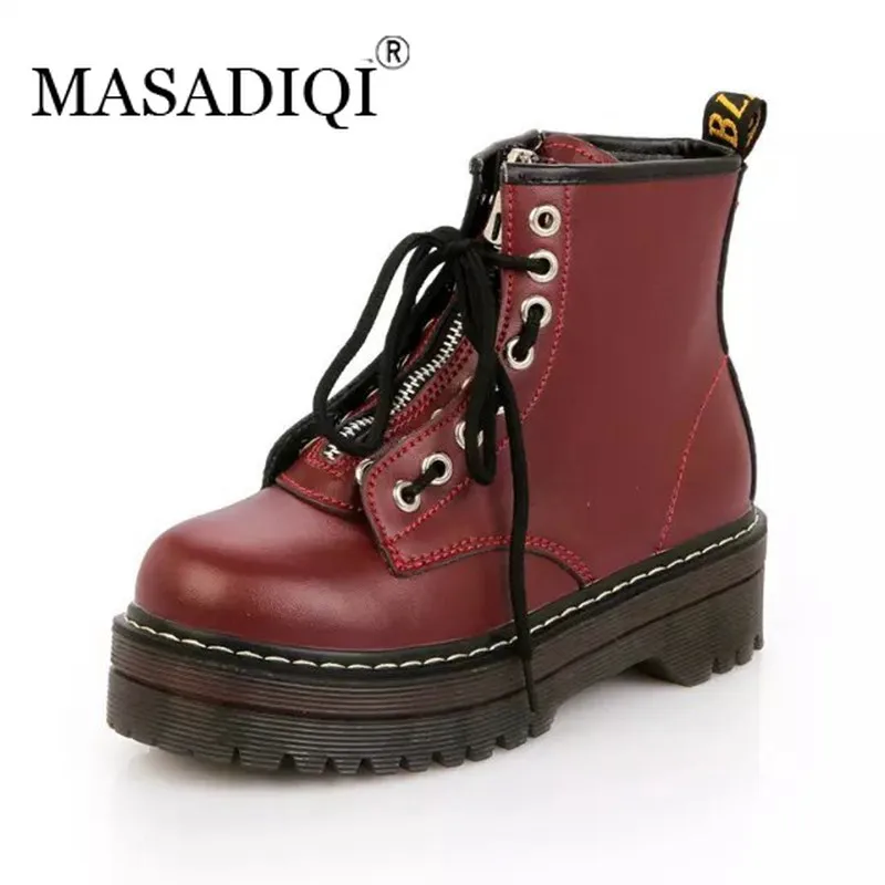 MASADIQI/Модная обувь на плоской подошве с молнией спереди женские ботинки из