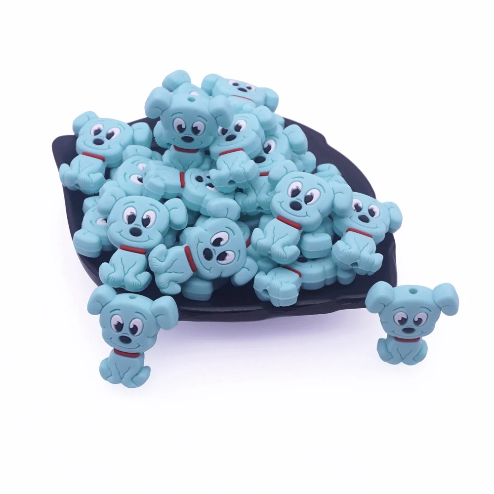 Mint Sutoyuen 5 шт., силиконовые бусины с героями мультфильмов для еды, мини-щенок, собака, детский прорезыватель, бисероплетение, BPA бесплатно, жевательная пустышка, сделай сам, детские игрушки для прорезывания зубов - Цвет: Mint