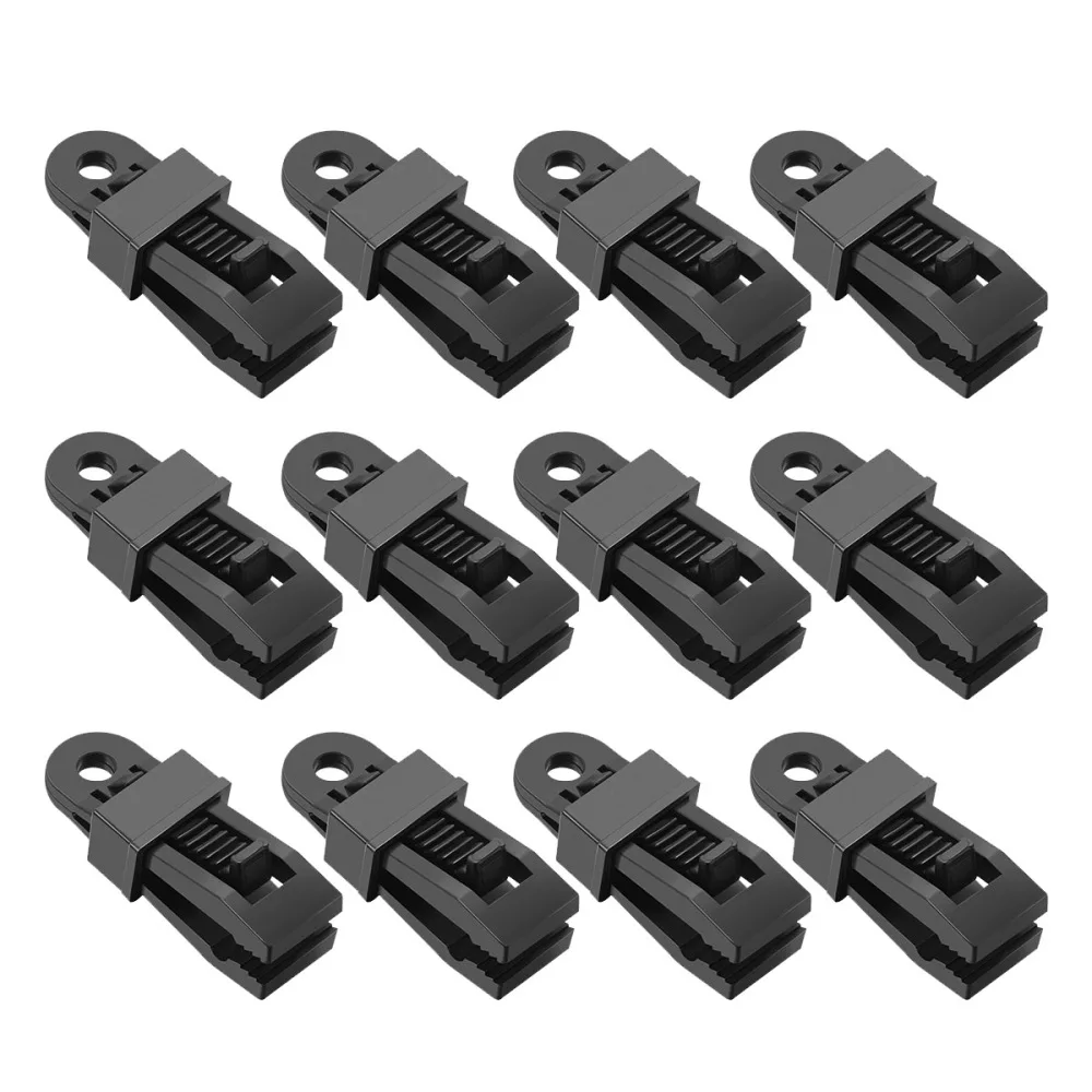 

25pcs Tents Clamps Multifunction Awning Wind Rope Buckle Awnings Clips Tent Tighten for Outdoor (Black)