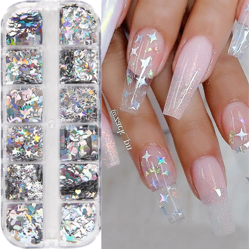 1 коробка украшения для дизайна ногтей лазерные блестки голографические звезды 3D