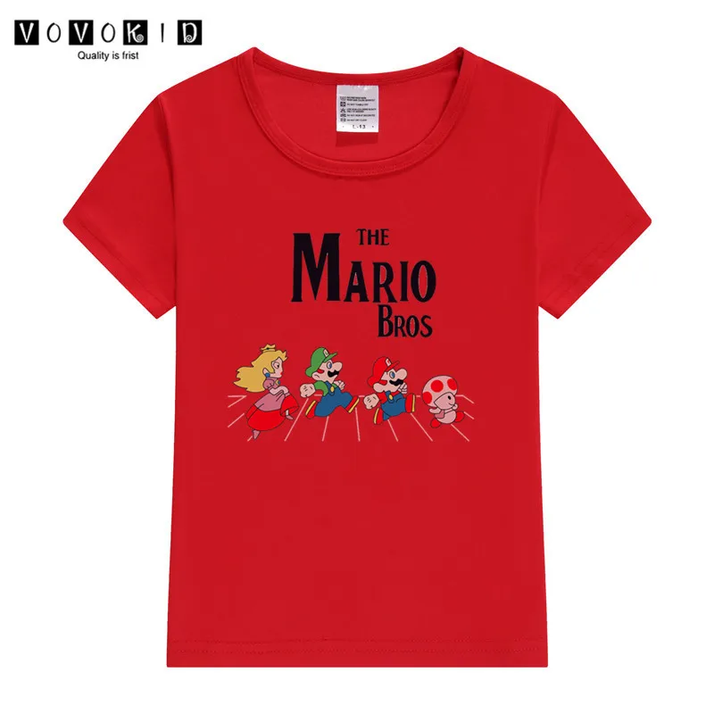 Забавная футболка с принтом «Super Mario Bros» для маленьких девочек и мальчиков, Детская летняя футболка с принтом «Король льва», рубашка на День Благодарения - Цвет: T125F-red