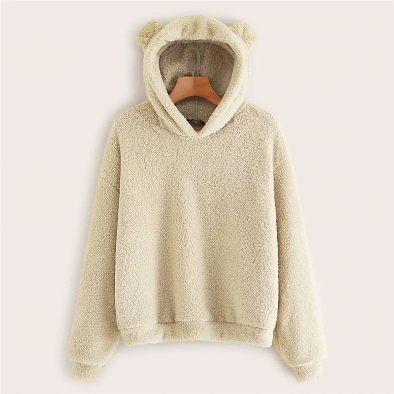 SHEIN Однотонный Свитшот С Капюшоном Модная Толстовка Тедди С Длинным Рукавом
