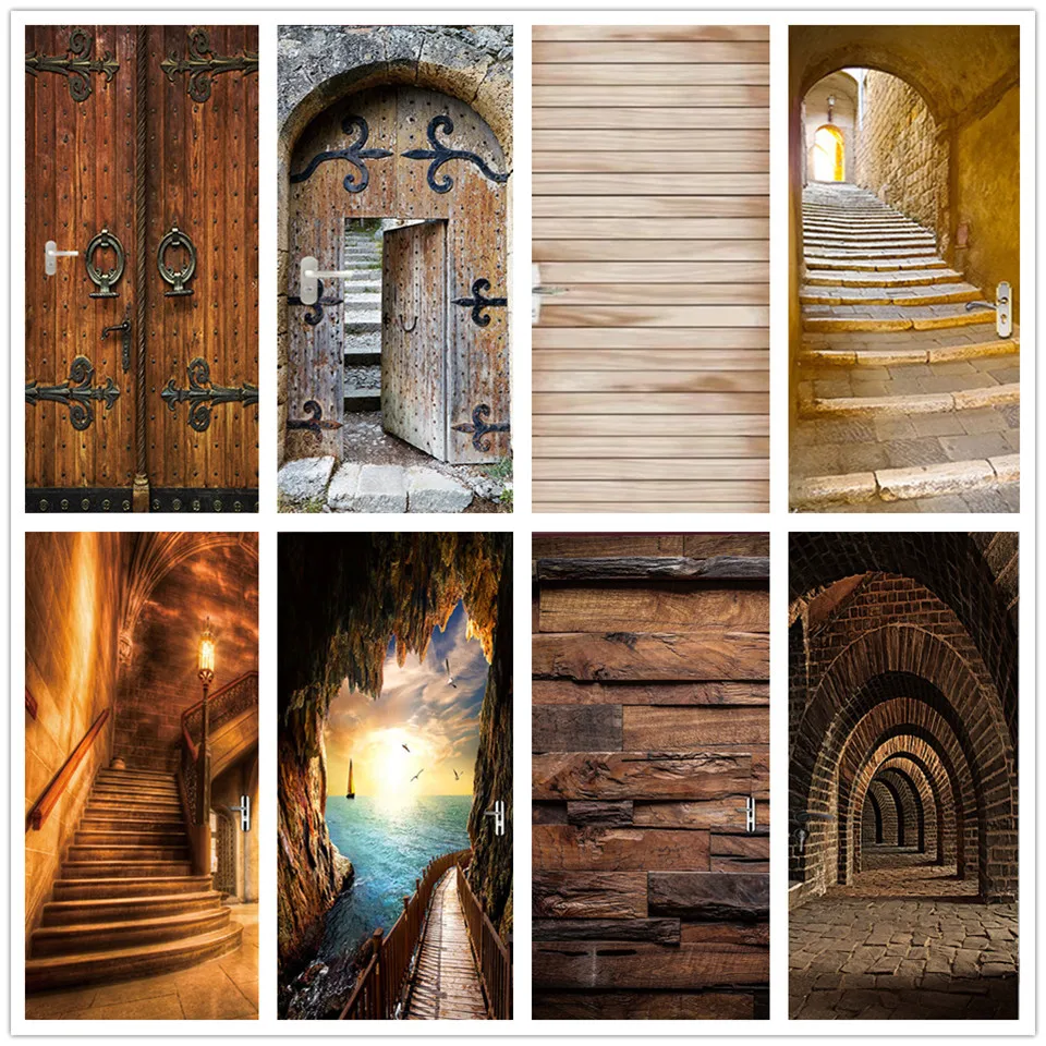 

3D Door Sticker Wood Adhesive Waterproof Wallpaper for Doors Living Room Bedroom Poster DIY Mural Decals Home Decor deursticker