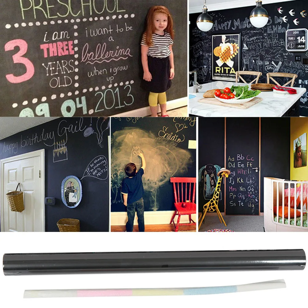 45x200cm Removable Reusable Self-adhesive Blackboard Chalkboard Wall Decal Sticker with 5 Chalks for Kids Learning Supplies | Канцтовары