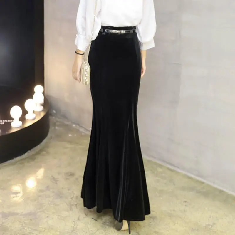 Женская осенне зимняя длинная юбка макси с высокой талией и юбкой годе винтажная