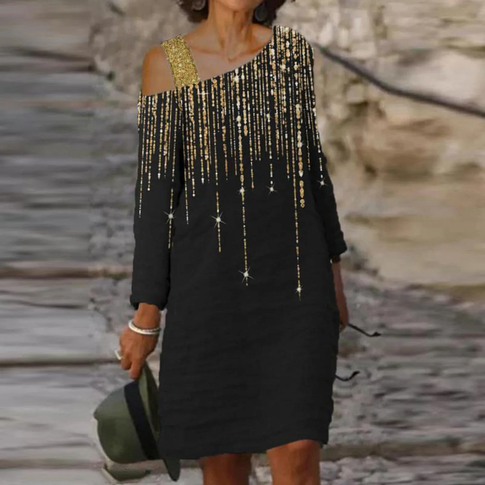 Модное осеннее платье с открытыми плечами 2021 женское Свободное длинным рукавом