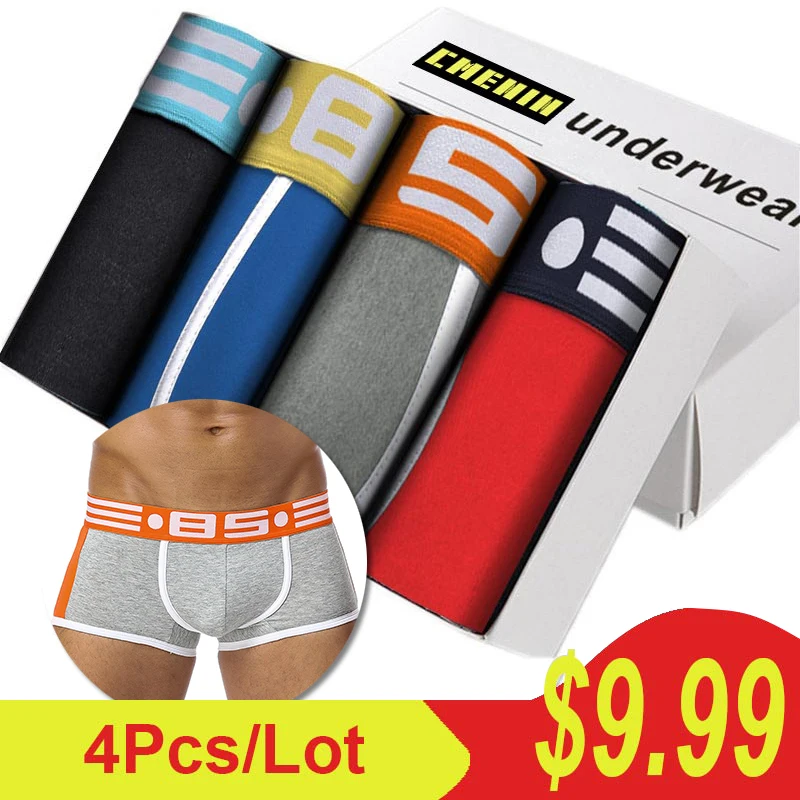 4 шт., фирменные боксеры, мужское нижнее белье, Cueca, пикантные мужские трусы, дышащие боксеры, хлопковые Трусы-слипы, Cuecas boxershorts, мужское нижнее белье