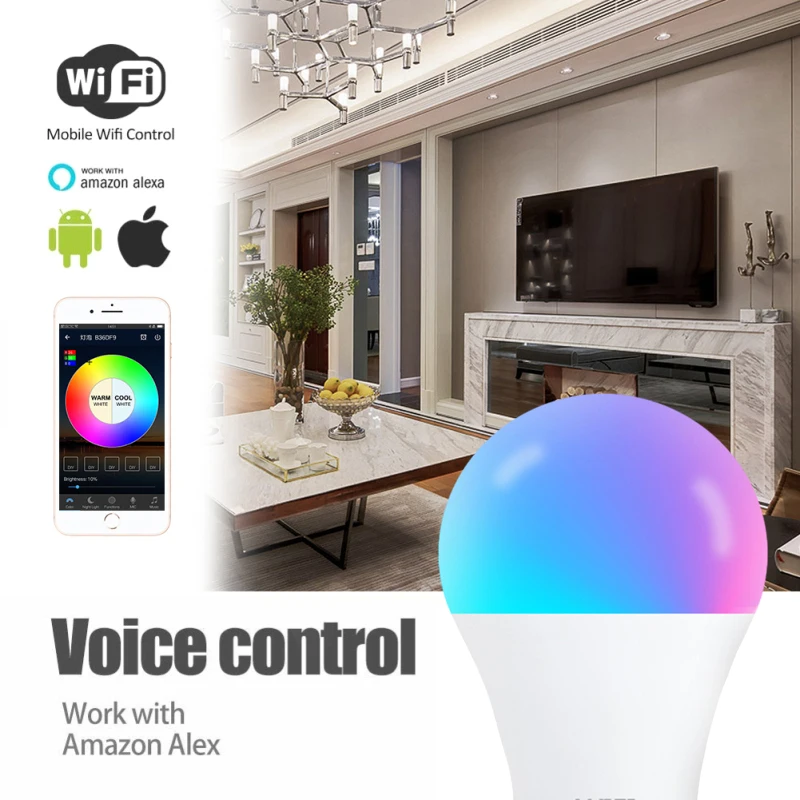 15W WiFi умный светильник лампочка E27 B22 затемнения RGB + CCT лампы голосового Управление