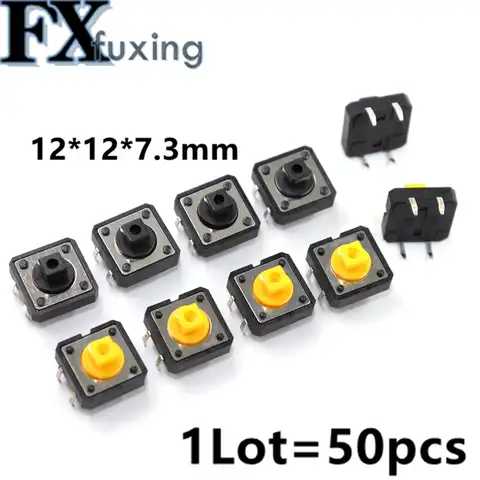 Тактильные переключатели 12x12x7,3 мм, 50 шт., квадратный кнопочный переключатель, 12*12*7,3 мини-выключатель B3F-4055 12*12*7,3 мм, черный, желтый
