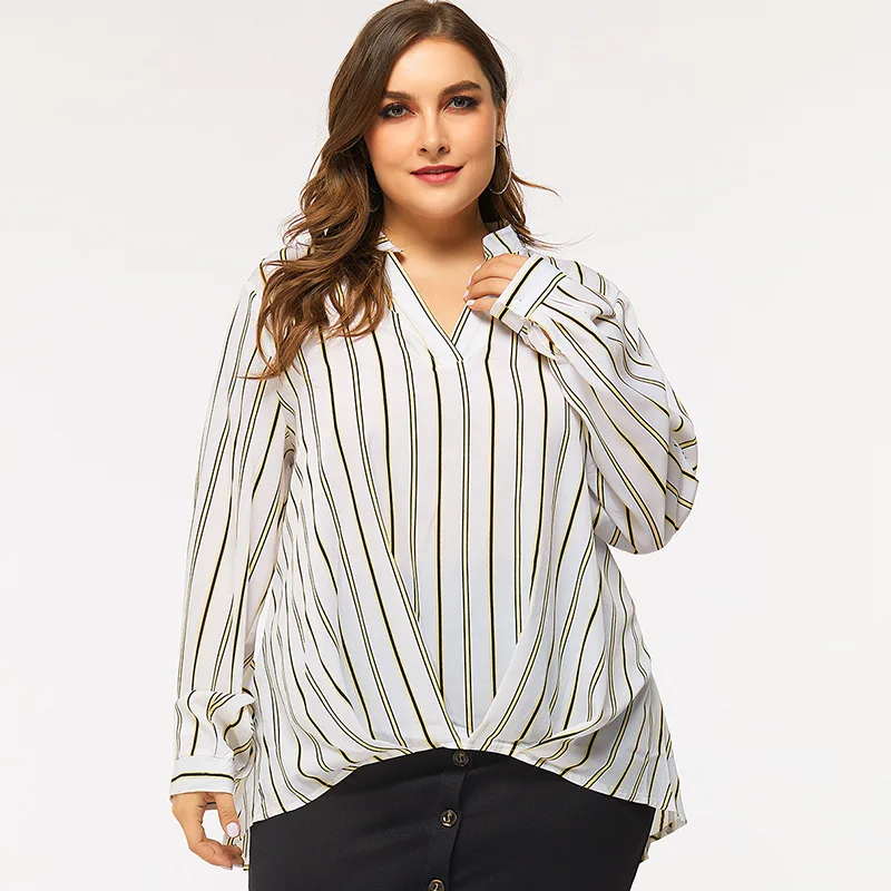 

spring autumn plus size women tops Women's blouses with long sleeves top turn down collar striped fashion woman blouses 2021