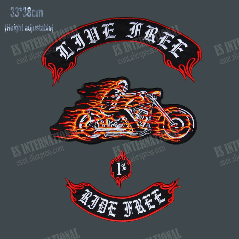 

Huge Ride with Flame 12'' Inches Large Embroidery Patches Sew for Jacket Motorcycle Biker RIDE FREE Clothes Decoration Applique