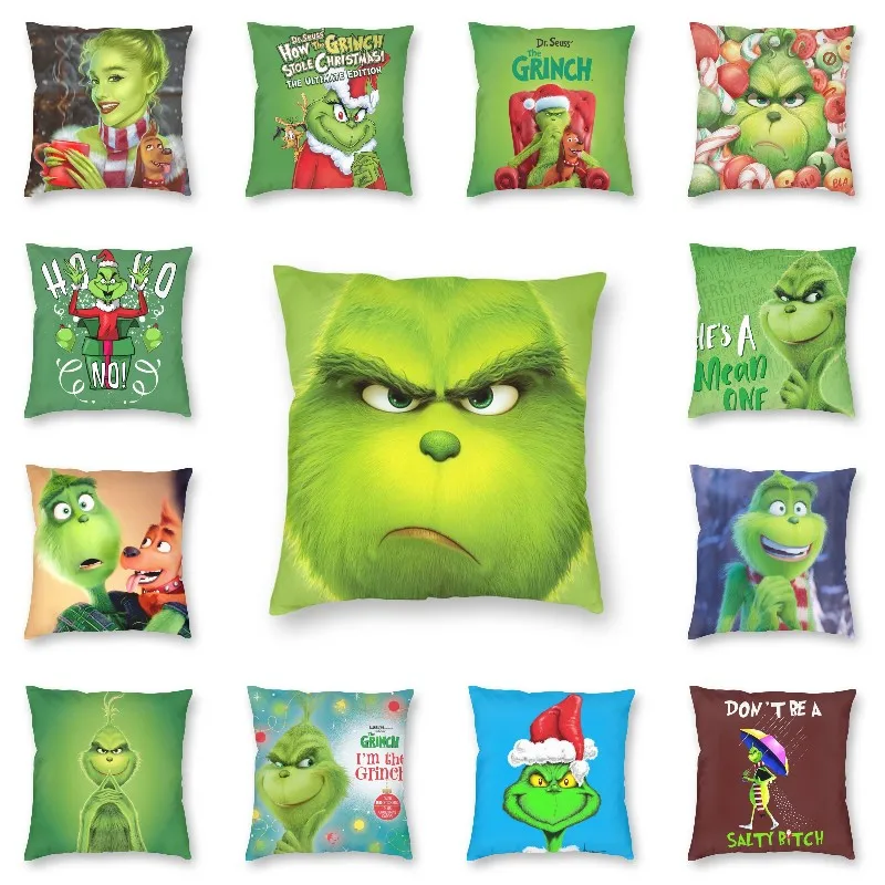 

Крутой квадратный чехол с зелеными волосами Monster Grinch, декоративный чехол для подушки с рождественским принтом из анимационного фильма, чехо...