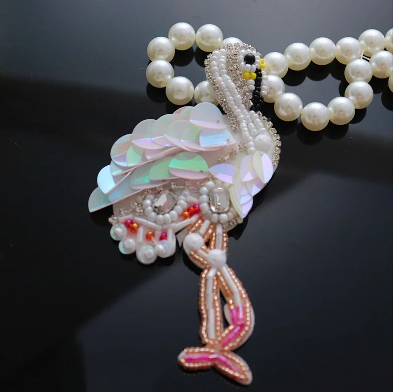 1 шт. хорошего качества Фламинго нашивки со стразами и бисером ручной работы