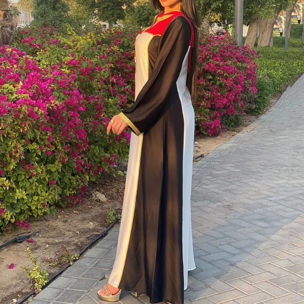 

Bohemian Long Sleeve Dress Autumn Winter Trendy Thin Simple Loose Elegant Best Sellers Contrast Splicing V-neck With Hood