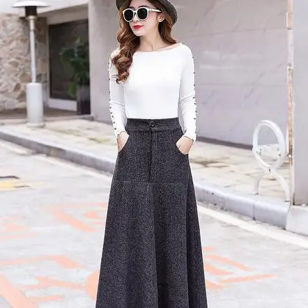Шерстяные юбки с высокой талией женские зимние 2020 шерстяная длинная