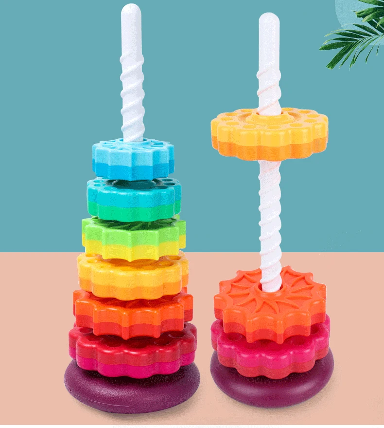 spin again stacking blocks baby educational toys for children 0 12 months gift rainbow tower colorful plastic jenga stacker gift free global shipping