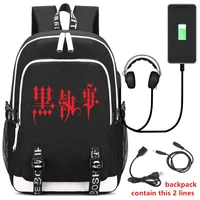 usb rechargeable school backpack anime black butler ciel phantomhive cosplay backpack travel camping mountaineering ruckpack