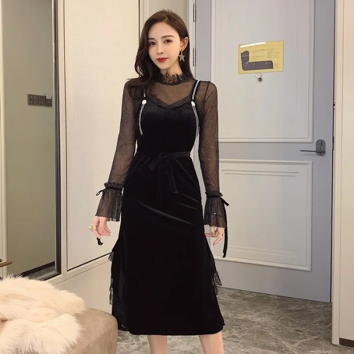 Винтажный Женский комплект из 2 предметов платье Осень зима сексуальные шикарные