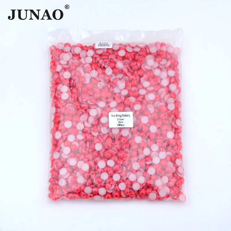 

JUNAO 2 4 6 8 10 12 14mm Siam Color Imitation Flat Back Pearls Acrylic Rhinestones Crystal Beads Half Round Pearl for Decoration