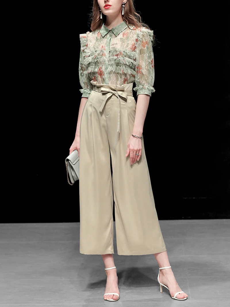 Европейский стиль женские комплекты отложной воротник половина рукава