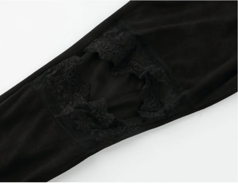 

Women Sexy Fit Characteristic Design Lace Black Pants Fashion Casual Slim Pencil Trousers Hollow out Elastic Long Trousers 2020