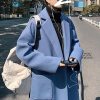 2021 men korean style solid color long wool overcoat mens streetwear windbreaker harajuku fashions oversize jackets coats