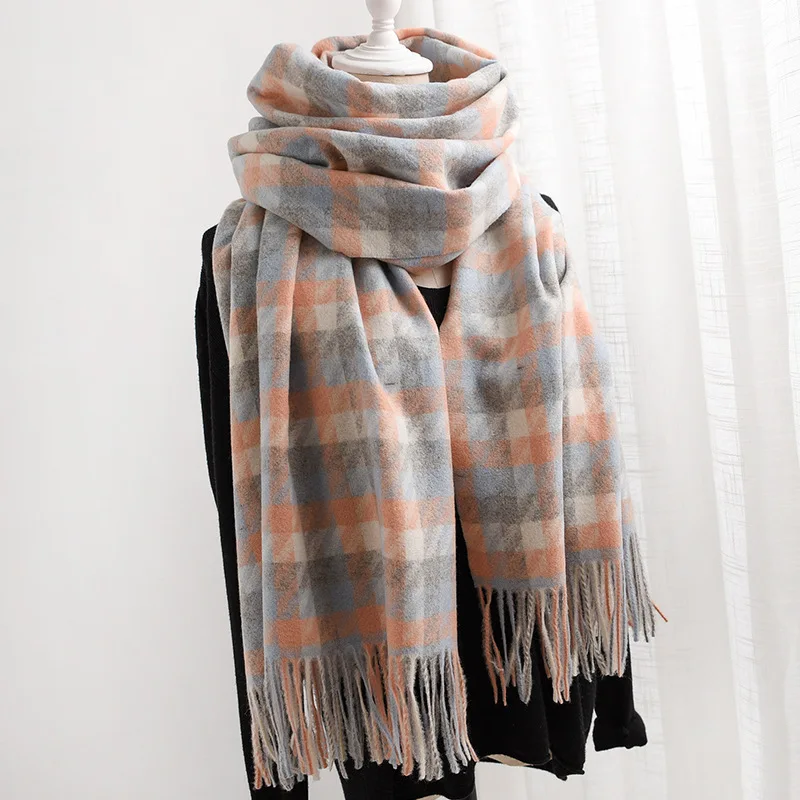 New Double-sided Classic Chequered Cashmere-like Scarf for Women in 2019 Warming and Thickening Shawl Winter Korean Edition |