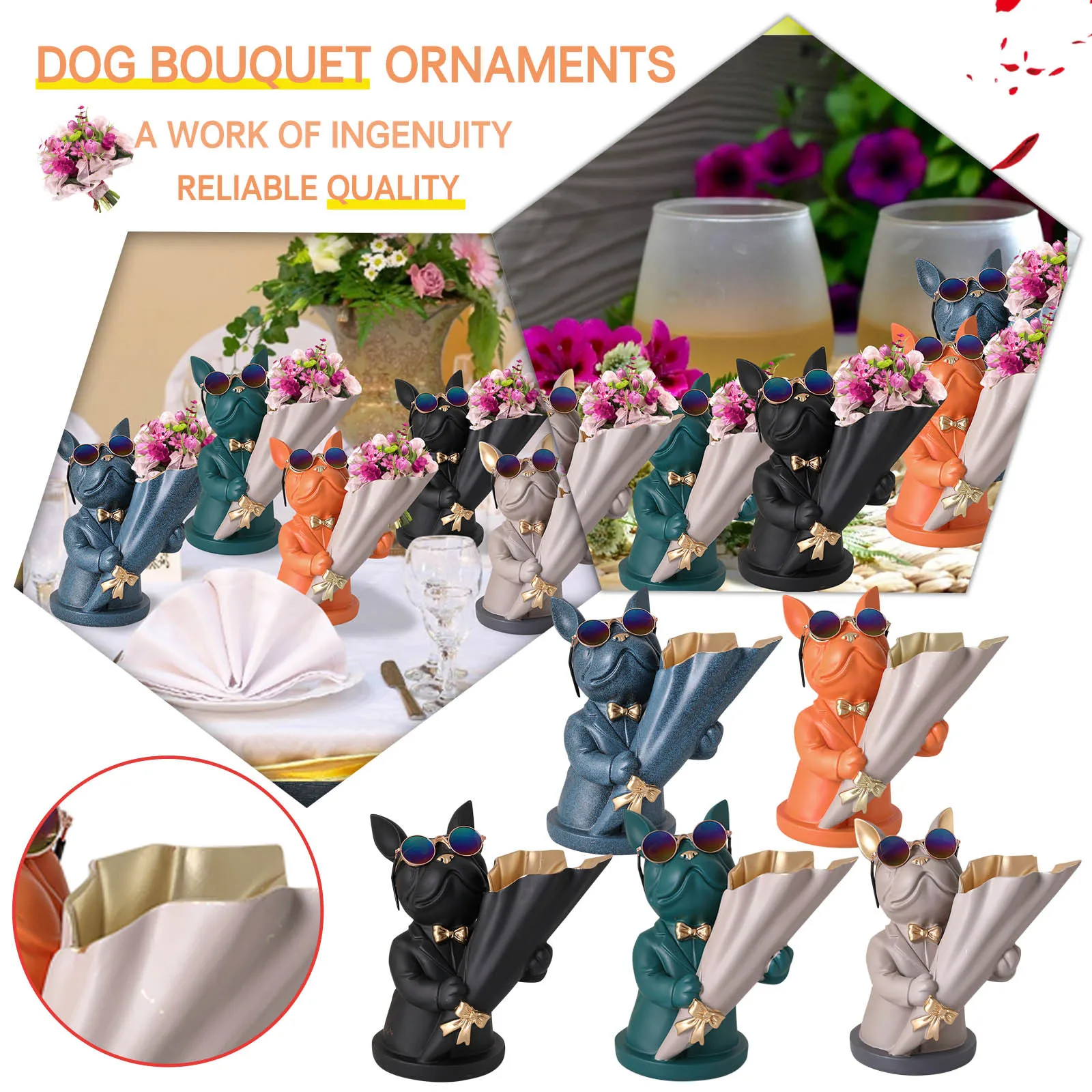 

Flower Arrangement Gift Festive Atmosphere Decorations Home Room Decor Gift Miniatures Fashionable Porch Tv Cabinet Bouquet Dog