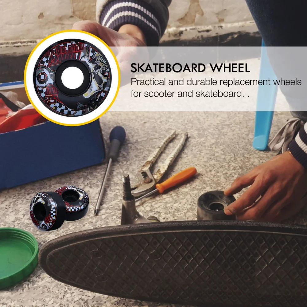 

4pcs Pattern Skatboard Wheel High Hardness PU Wheel Hub Assorted Color