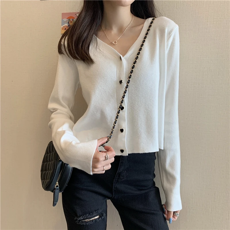 

Knitted Sweater Cardigan Coat Long Sleeve Spring 2021 Women Thin V Neck Knitted Cardigan Tops