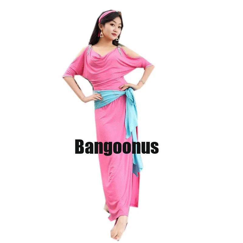 Женский костюм для восточного танца живота длинное платье контрастных цветов с